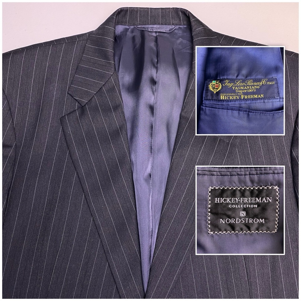 Hickey Freeman Suit 2 Piece 42R (32x29) Loro Piana Tasmanian Dark Gray Striped